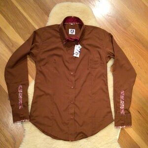 Royal Highness Equestrian Latte brown double collar button down shirt